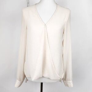 WAYF Wrap Top Crossover Front Cream Sheer Shirt Blouse Women Size S